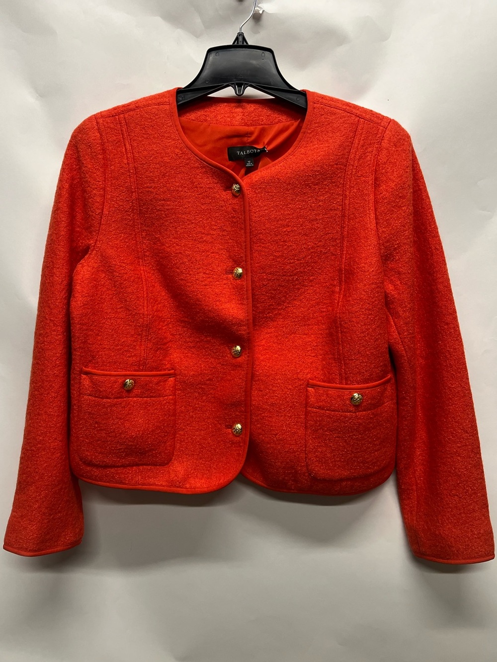 Talbots Berkshire Orange Wool Blend Jacket Gold Buttons Size 12